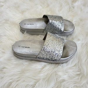 Top Moda Silver Slides